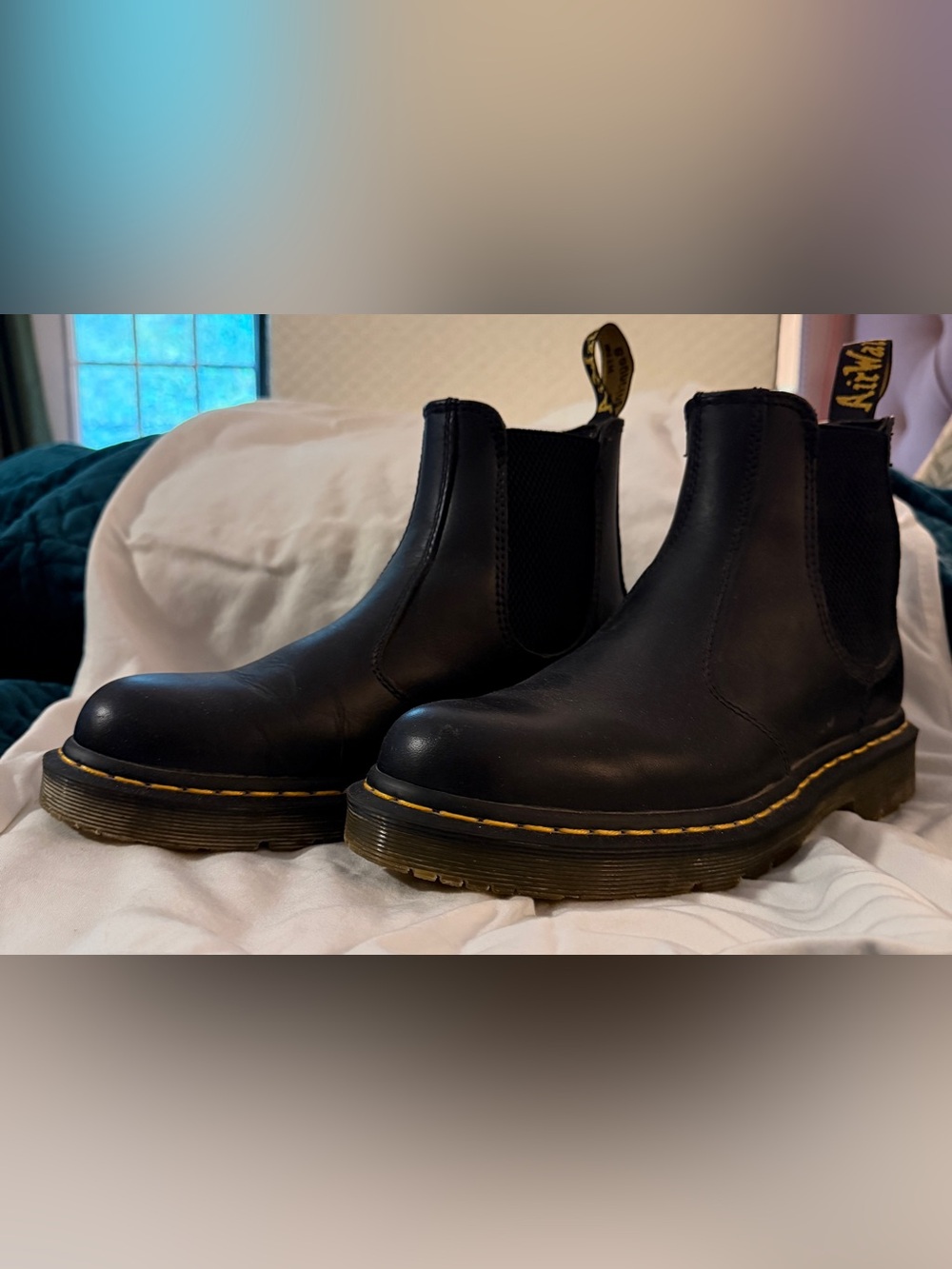 Dr. Martens Black Chelsea Boots with Yellow Stitching Detail